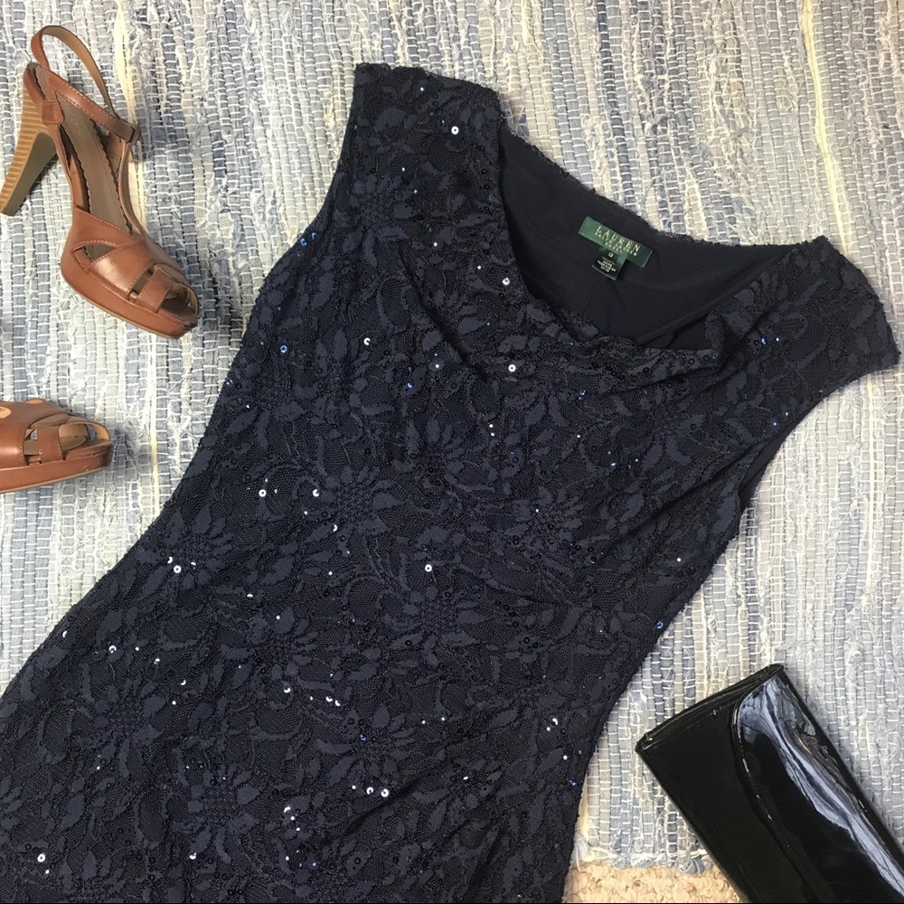 Ralph Lauren navy blue sequin evening dress, sz 12